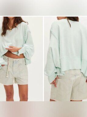 Free People We The Free Camden Cropped Sweatshirt - mint julep - Medium - NWOT